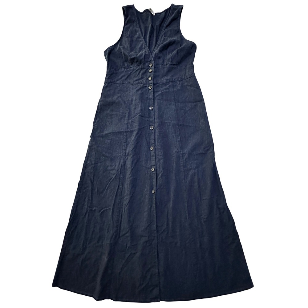 Marine Layer Camila Button Front Maxi Dress L Blue Coastal Minimalist Nautical